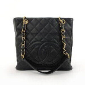 Chanel Tote Leather Coco Mark Matte Caviar Matelasse PST Bag Black